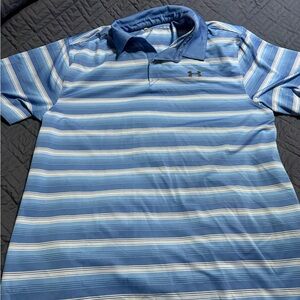 Under Armour Men's Blue and White Striped Polo
